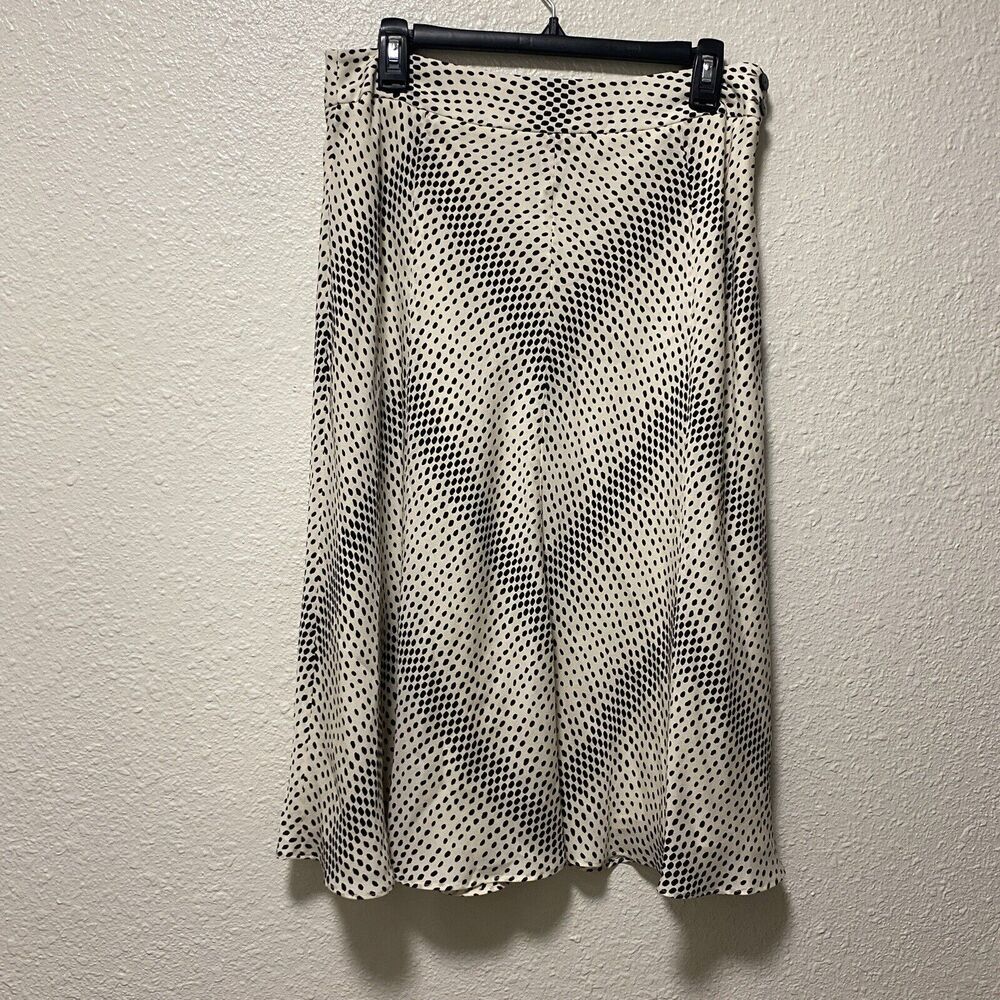 Jones 100% Silk Skirt Large L 10 White black Dotted Print loose A line A20